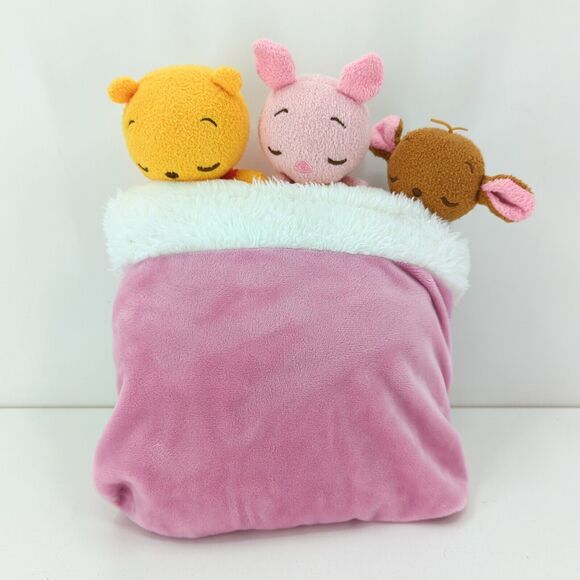 Disney Winnie Pooh Plush Security Blanket Pillow White Fleece Travel Piglet Roo - Picture 1 of 8